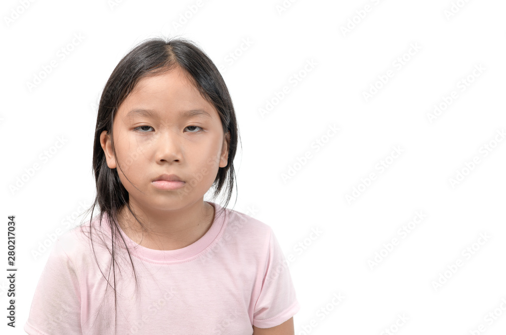 Little asian girl bored isolated on white Little asian girl bored isolated on white