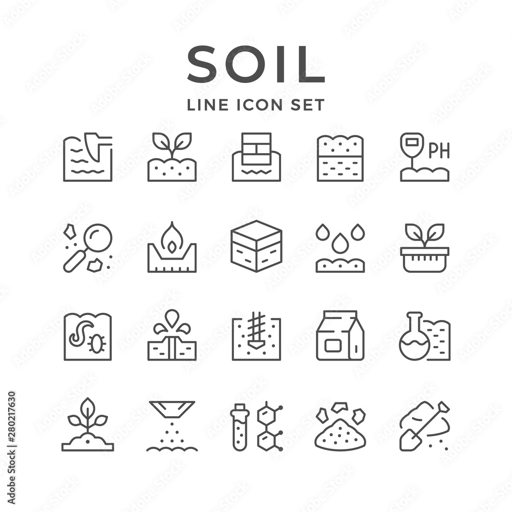 Set line icons of soil