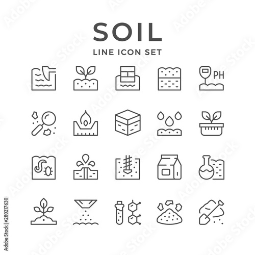 Set line icons of soil