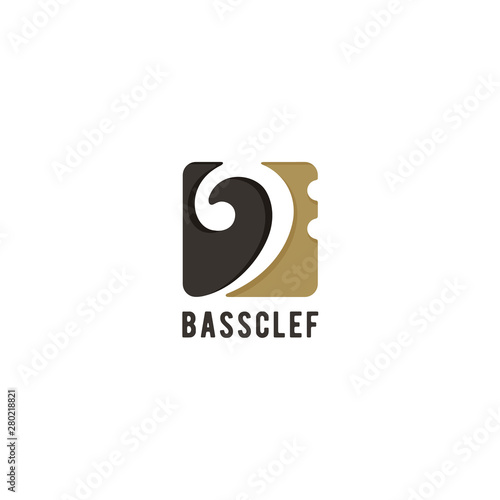 Cello Contrabass Bass Clef Music Notes Square Icon instrument logo design 