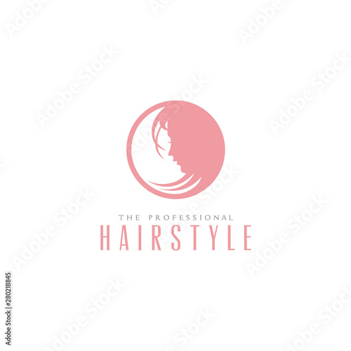 Beauty Woman Silhouette Face with Hair for Saloon Hairstyle Logo design