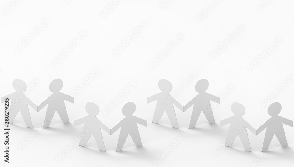 Paper cut Style concept of a leader and relationship with friendship and hand-holding of people in symbolic form on Inspiration style and modern isolated on white background - 3d rendering