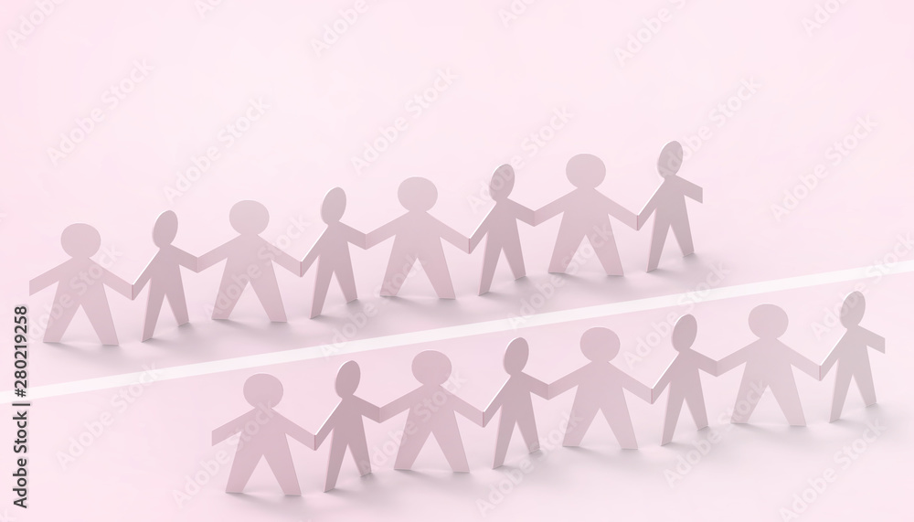 Paper cut Style concept of a leader and relationship with friendship and hand-holding of people in symbolic on Inspiration style and modern pink paste background - 3D rendering