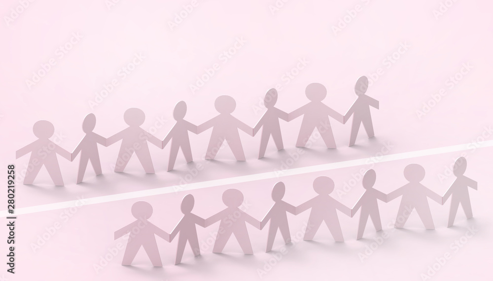 Paper cut Style concept of a leader and relationship with friendship and hand-holding of people in symbolic on Inspiration style and modern pink paste background - 3D rendering Paper cut Style concept of a leader and relationship with friendship and hand-holding of people in symbolic on Inspiration style and modern pink paste background - 3D rendering