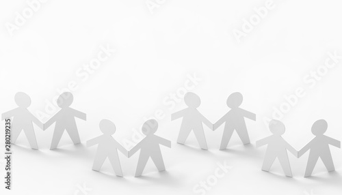 Paper cut Style concept of a leader and relationship with friendship and hand-holding of people in symbolic form on Inspiration style and modern isolated on white background - 3d rendering