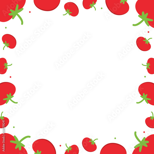 Vector frame, card template with cartoon style red tomato and dots. © cosmic_pony