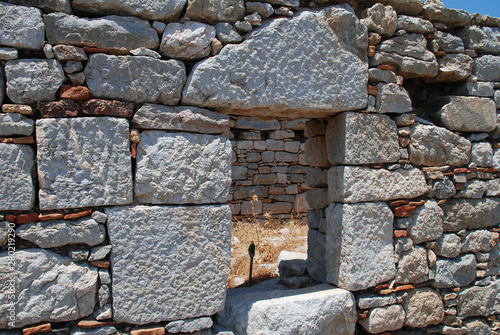 The ruins of the medieval Crusader Knights castle above Megalo Chorio on the Greek island of Tilos. photo