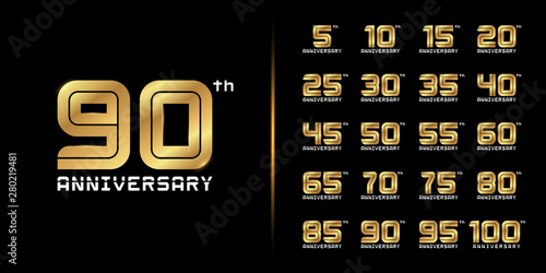 Set of premium anniversary logotype. Golden anniversary celebration emblem design for company profile, booklet, leaflet, magazine, brochure, web, banner, invitation or greeting card.