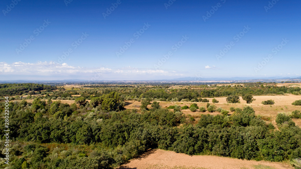 Aerial panorama of the spanish countryside in Catalonia