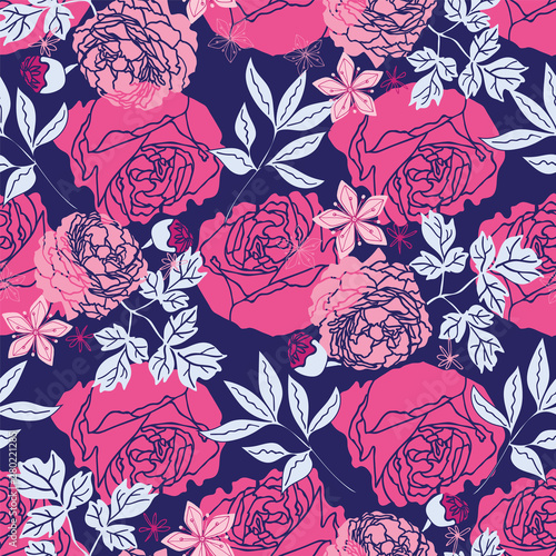 Modern English roses floral seamless pattern print. Vector
