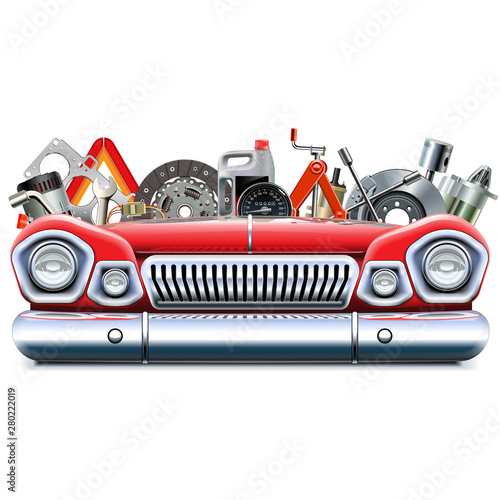 Vector Car Parts with Automotive Front End