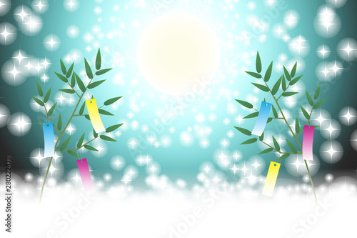 和風背景イラスト,七夕祭り,飾り,伝統行事,短冊,笹の葉,天の川,星屑,キラキラ,七月,無料素材,夏