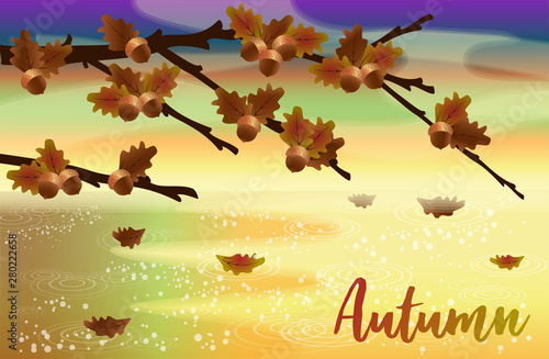 Autumn invitation  background with acorns, vector illustration