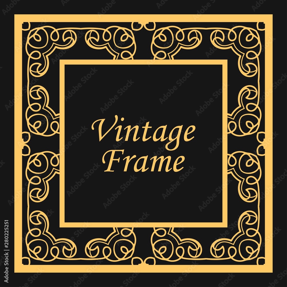 Classic vector square frame with ornate elements. Abstract modern art deco ornament with place for text. Vintage pattern