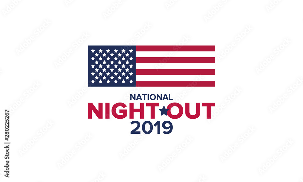 National Night Out. Community-police awareness-raising campaign in the United States. Celebrated annual in August. Partnership event. Poster, greeting card, banner and background. Vector illustration