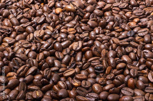Background of roasted, fragrant coffee beans.