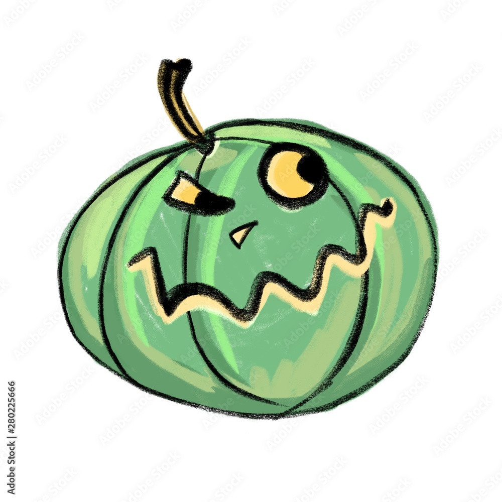 Obraz premium Unhappy Halloween pumpkin. Cartoon. Raster graphics. Isolated on a white background.