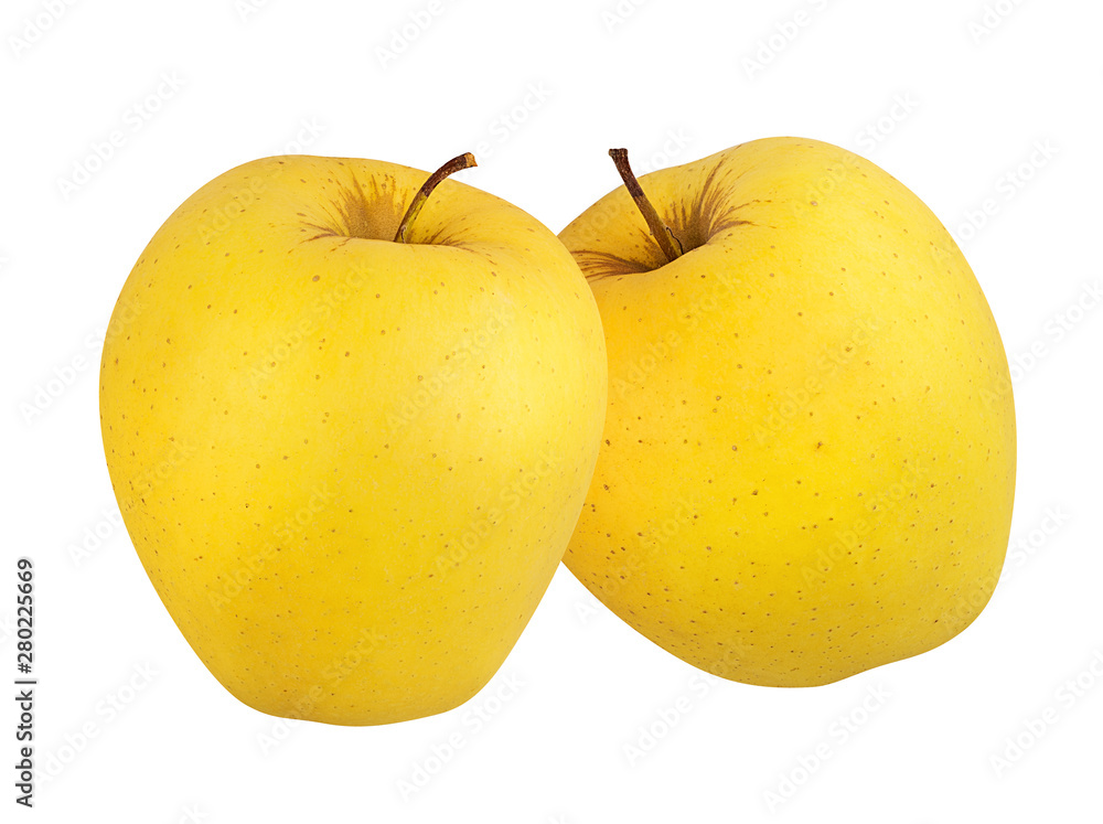 Fresh yellow apple isolated on white background with clipping path