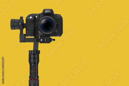 DSLR or Video Camera Gimbal Stabilization Tripod System. 3d Rendering