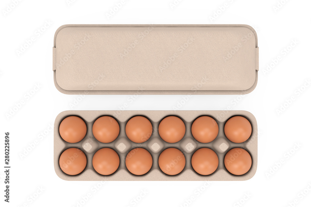 Fresh Chicken Beige Eggs in Carton Package Box Container. 3d Rendering Fresh Chicken Beige Eggs in Carton Package Box Container. 3d Rendering