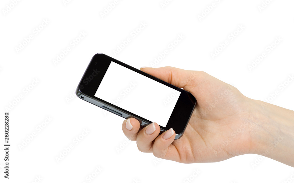 Hand holding mobile smart phone with blank screen Hand holding mobile smart phone with blank screen