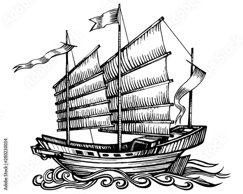 Chinese pirate sailboat junk photo