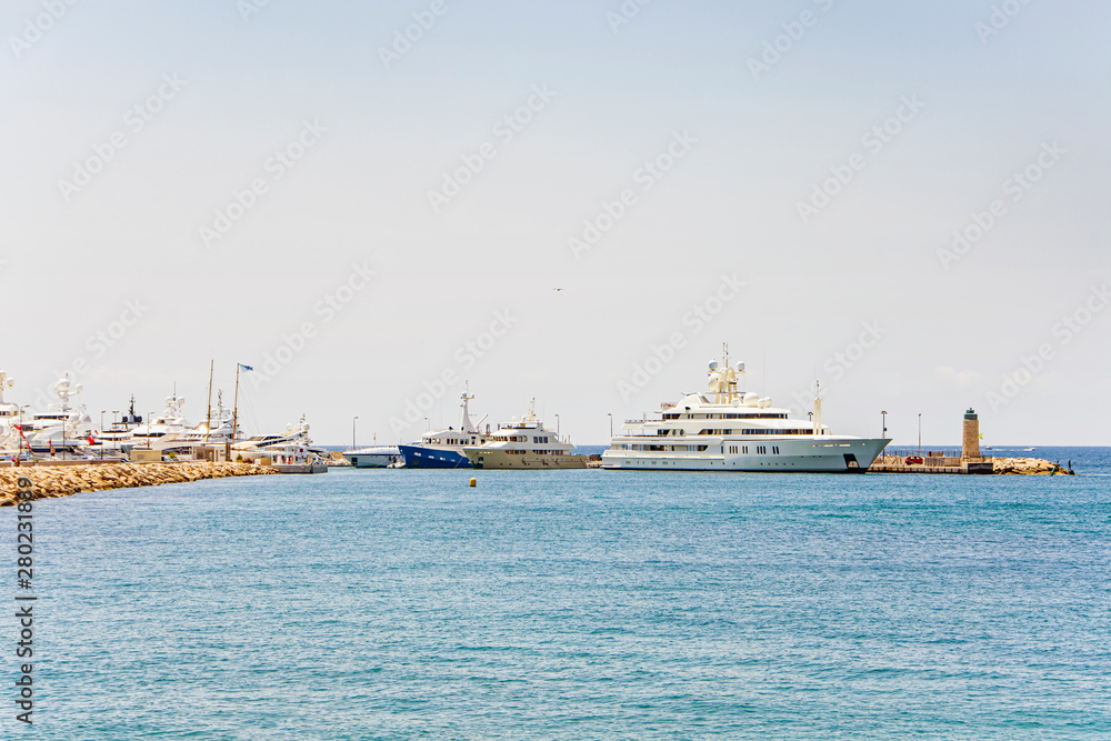 Sea bay marina with yachts and boats in Cannes