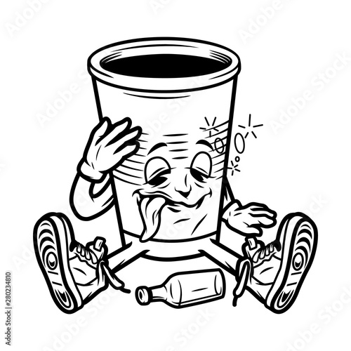 Vintage drunk paper cup in sneakers