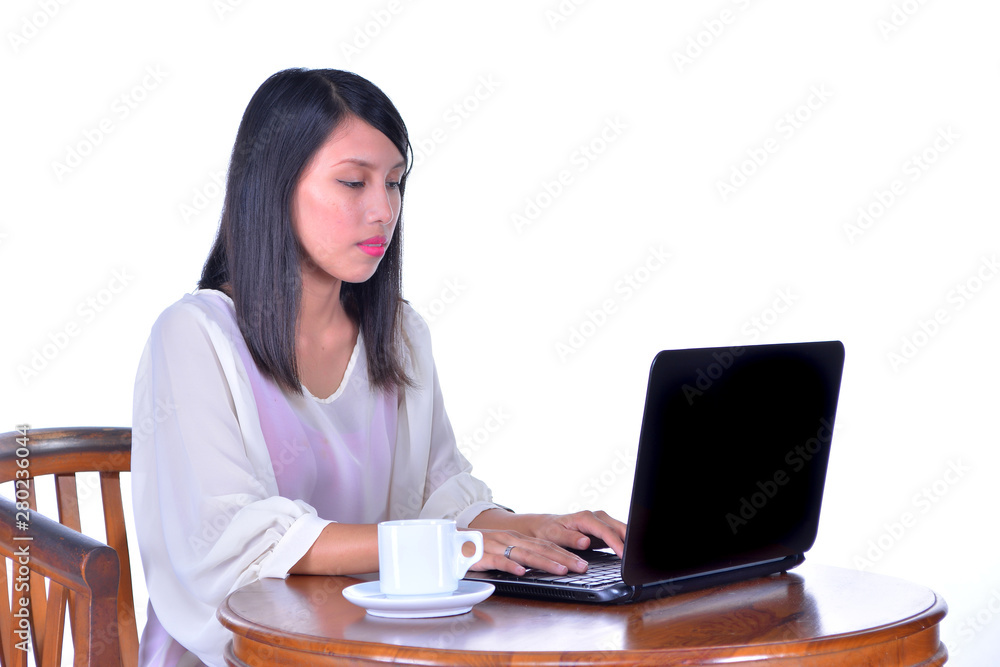 Young pretty business woman with notebook isolated on white background Young pretty business woman with notebook isolated on white background