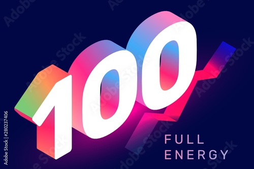 Vector isometric number 100 typography on dark color background.