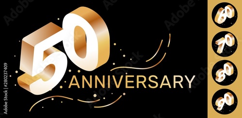 Vector isometric number 50 typography on black color background