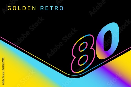 Vector isometric gradient number 80 typography on black color ba