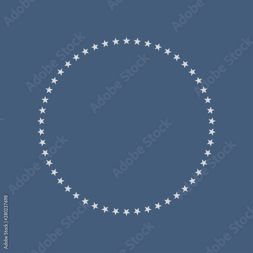 Shape vector stars in a circle oriented to the center. 50 silver star on a blue background.