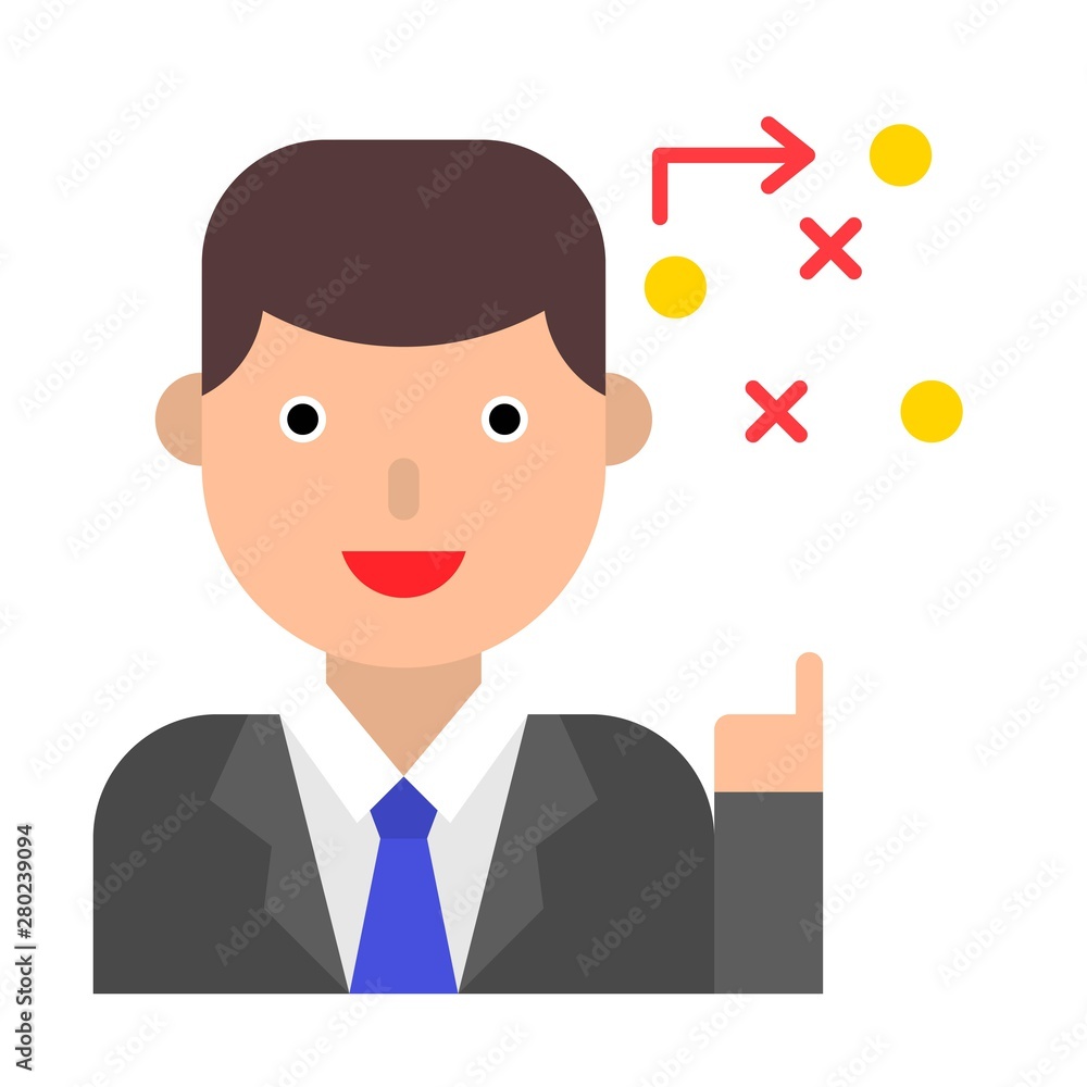 Businessman with strategyvector, flat style icon Businessman with strategyvector, flat style icon