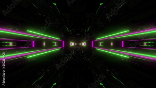 futuristic science-fiction lights glowing tunnel corridor 3d illustration background