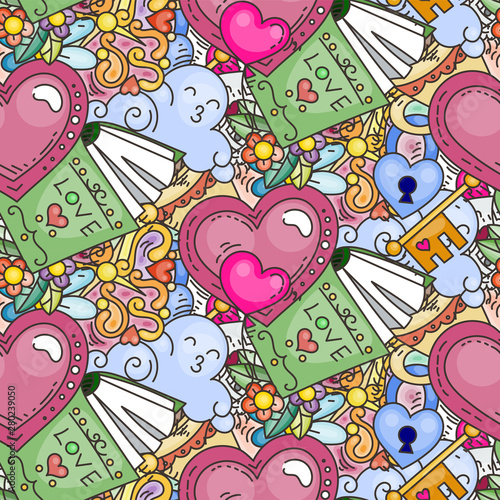 Graffiti seamless pattern with love style doodles. Vector background with childish swag and crazy elements