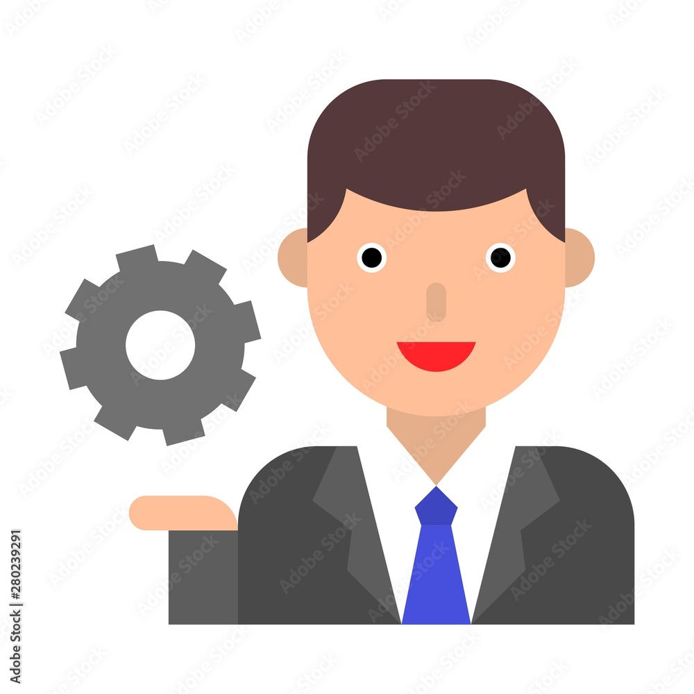 Businessman with gear vector, flat style icon Businessman with gear vector, flat style icon