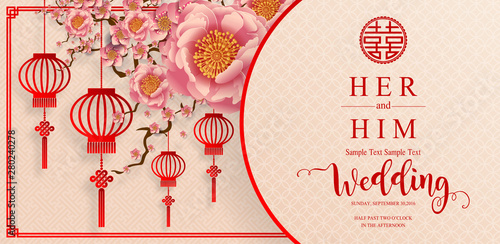 Chinese traditional and asian elements background template on paper color Background.