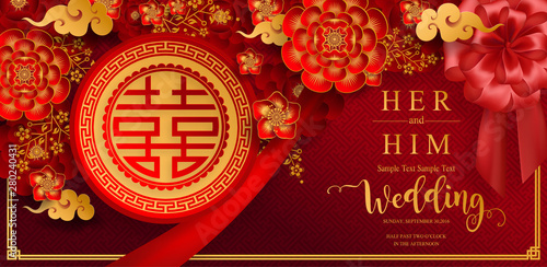 Chinese traditional and asian elements background template on paper color Background.