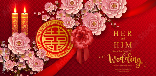 Chinese traditional and asian elements background template on paper color Background.