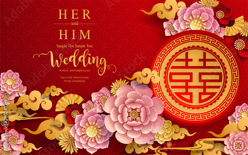 Chinese traditional and asian elements background template on paper color Background.