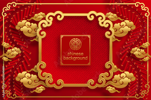 Chinese traditional and asian elements background template on paper color Background.