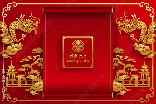Chinese traditional and asian elements background template on paper color Background.
