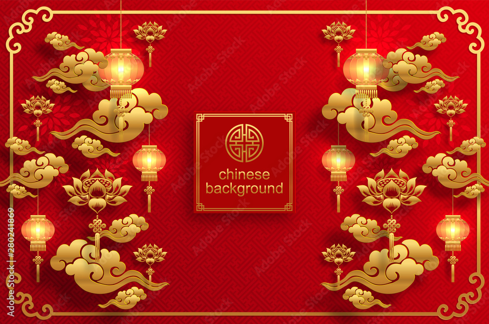 Chinese traditional and asian elements background template on paper color Background.
