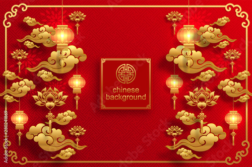 Chinese traditional and asian elements background template on paper color Background.
