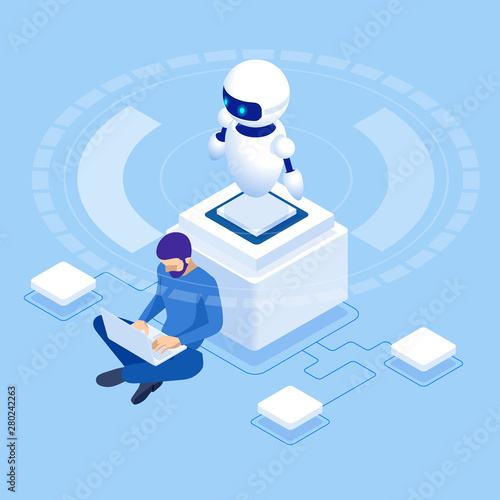 Isometric man programming of robot, settings artificial intelligence.