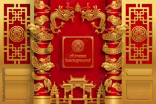Chinese traditional and asian elements background template on paper color Background.
