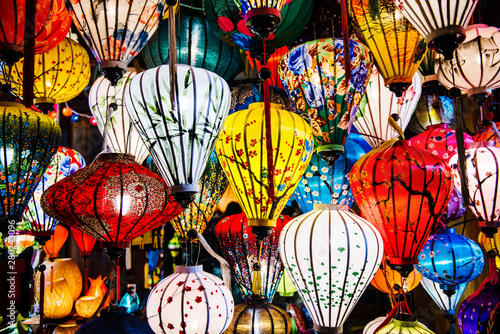 colorful paper lamps for sale at a shop in Vietnam, Southeast Asia photo