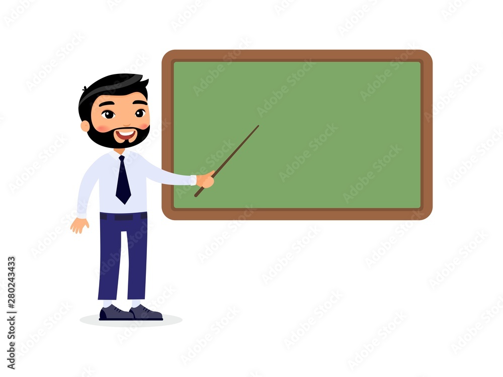 Male teacher standing near blackboard flat vector illustration Male teacher standing near blackboard flat vector illustration