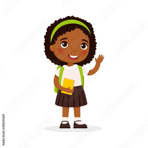 School girl, happy student flat vector illustration